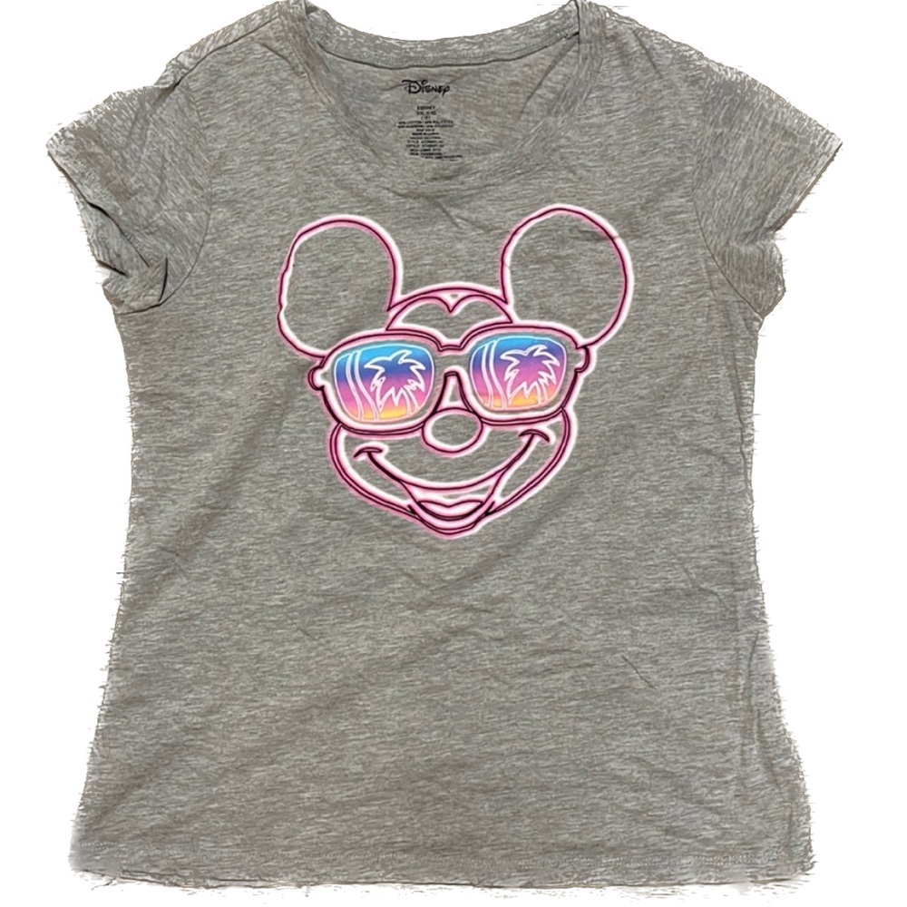 Womens Disney Summer Mickey Tee with Neon Glow Design Size XXL Gray Pink